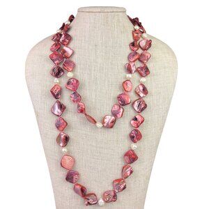 Red Pink Handmade Womens Long Shell Beaded Necklace Unique & Stylish Design